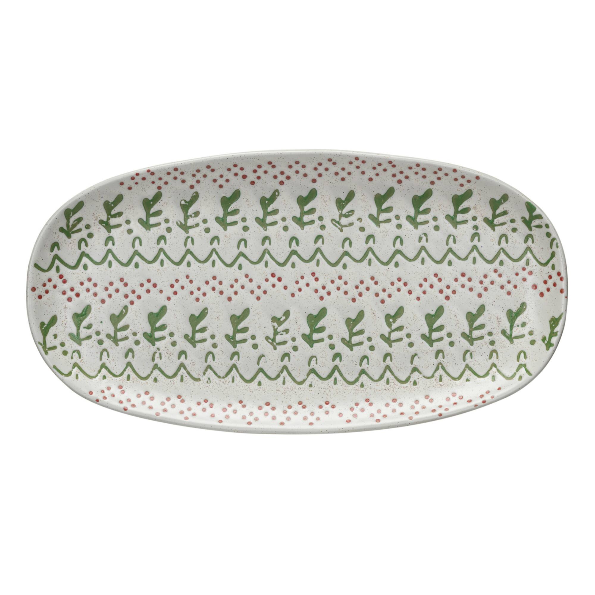 Hello Honey® 13.25" Multicolor Hand-Stamped Stoneware Platter with Wax Relief Pattern
